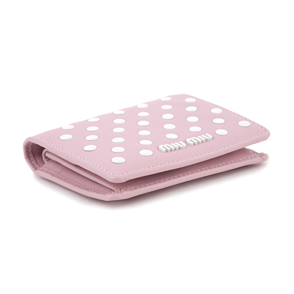 Miu Miu Bifold Wallet Dot Studs Pink White - image 3